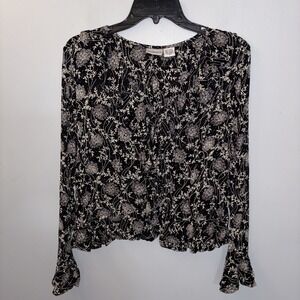 Vintage Y2K Black White Floral Ruffle Blouse Women's Size 6 Whimsigoth Fairycore